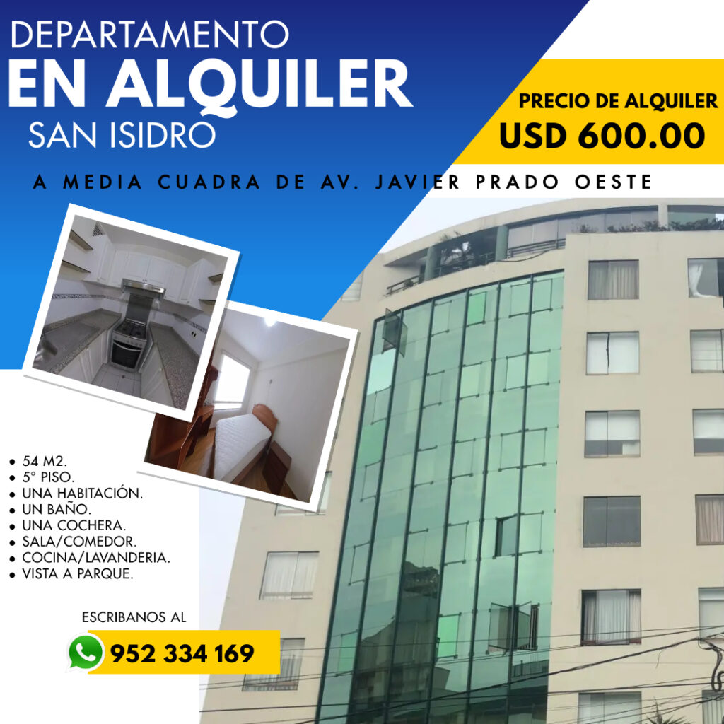 Alquiler de Departamento En San Isidro, Lima – US$ 600 – calle los laureles 265 san isidro