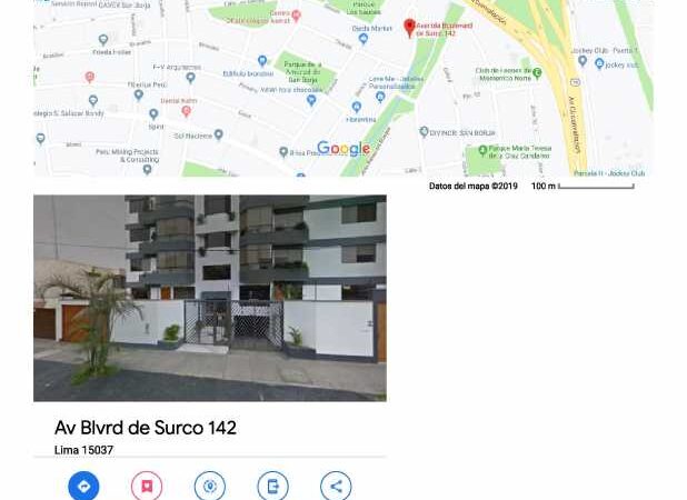 Venta de Departamento En San Borja, Lima – US$ 195,000 – Av. Boulevard de Surco 142 Departamento 301 – San Borja,  10 minutos del Jockey Plaza, a 02 Cuadras