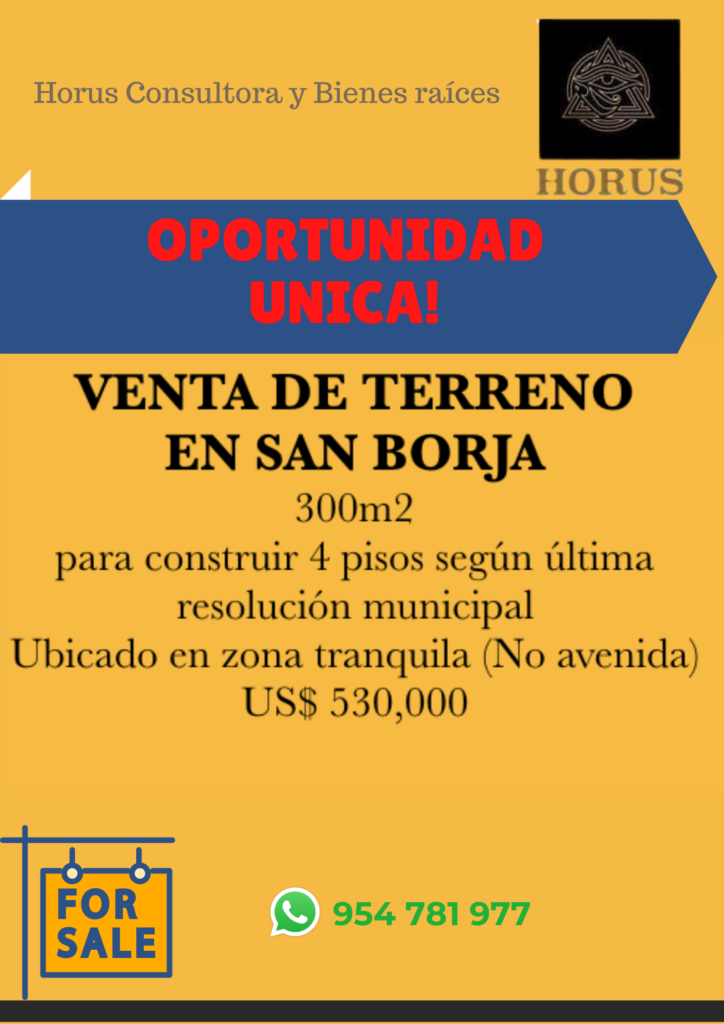 Venta de Terreno En San Borja, Lima – US$ 530,000 – san Borja