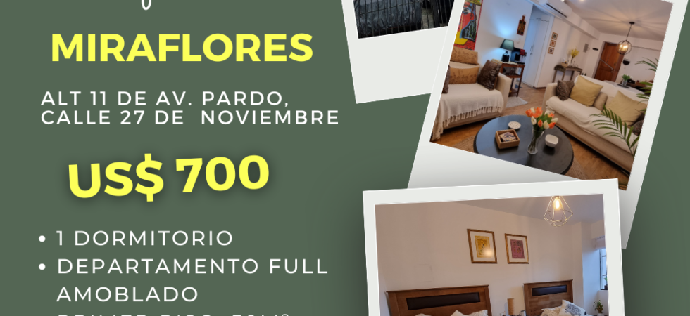 Alquiler de Departamento En Miraflores, Lima – US$ 700 –