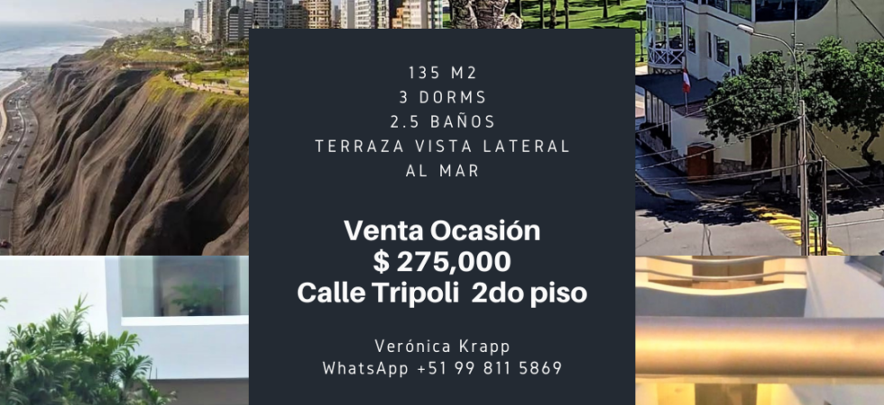 Venta de Departamento En Miraflores, Lima – US$ 2,750,000 – Calle Tripoli 370