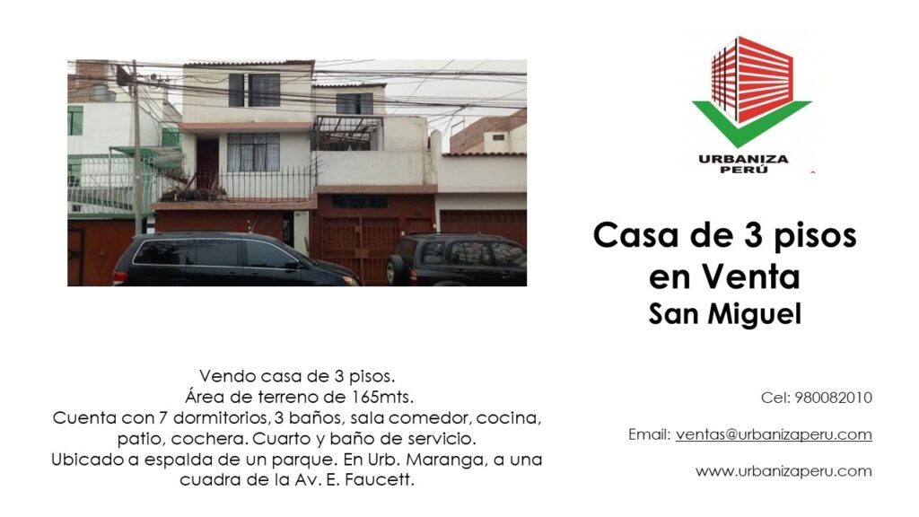 Venta de Casa En San Miguel, Lima – US$ 260,000 –