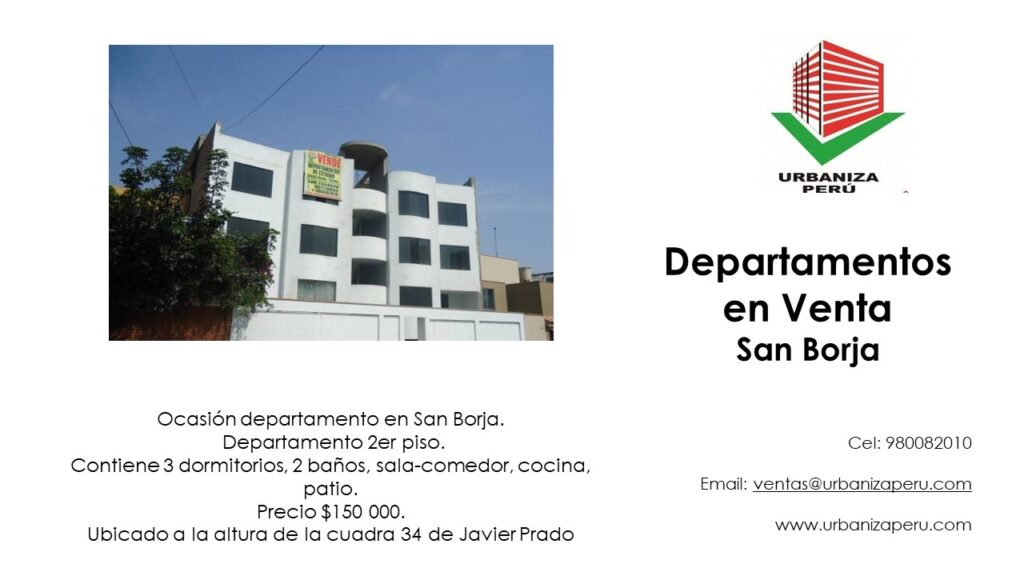Venta de Departamento En San Borja, Lima – US$ 150,000 –